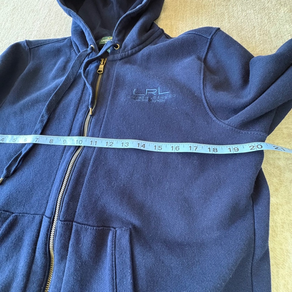 LRL Lauren Jeans Co Ralph Lauren Full Zip Hoodie Women L Navy Fleece Sweatshirt - Picture 6 of 9